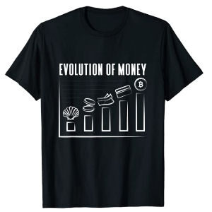 Camiseta evolución del dinero hasta Bitcoin